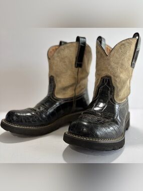 Ariat Fatbaby Black Crocodile Leather Suede Cowgirl Boots Western Size 8